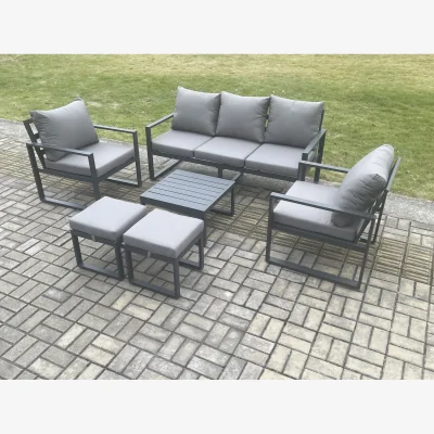 The Range Fimous Aluminium 7-Seater Outdoor Sofa Set with Coffee Table Dark Grey - Dark Grey