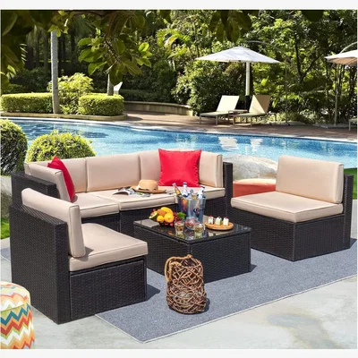 The Range 5 Seater Patio Rattan Garden Furniture Set with Table - Brown