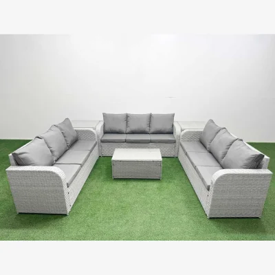The Range Fimous PE Rattan 9-Seater Outdoor Garden Sofa Set with Coffee Table and 2 Side Tables Light Grey - Light Grey