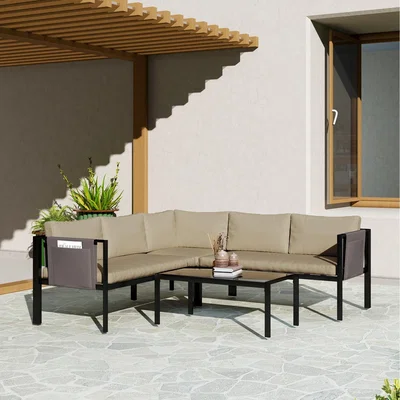 The Range Outsunny 4 Piece Garden Furniture Set Breathable Mesh Pocket - Khaki