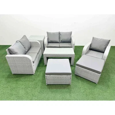 The Range Fimous PE Rattan Garden Sofa Set with Reclining Chair, Loveseat and Coffee Table Light Grey - Light Grey