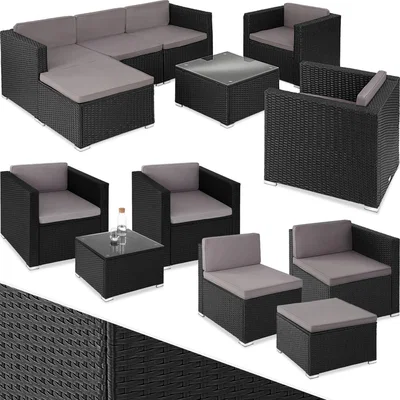 The Range Rattan Garden Furniture Lignano Set 6 Seats, 1 Table - Black
