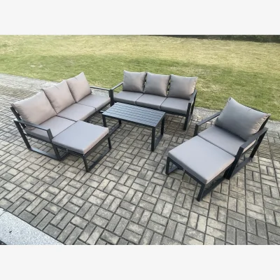 The Range Fimous Aluminium 6-Piece 9-Seater Garden Sofa Set with Cushions and Armchair Dark Grey. - Dark grey powder coated with dark grey fabric