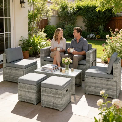 The Range Outsunny 6 Piece Rattan Garden Furniture Set with Nesting Design - Dark Grey