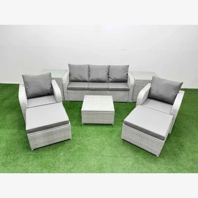 The Range Fimous 7-Seat PE Rattan Garden Sofa Set with Reclining Chairs and Tables Light Grey - Light Grey
