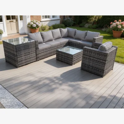 The Range Rattan Corner Sofa Set Garden Furniture Chair Coffee Table - Dark Grey Mixed