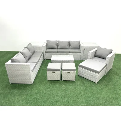 The Range Fimous PE Rattan Garden Sofa Set with Armchair and Table Light Grey Mixed - Light Grey Mixed