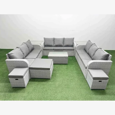 The Range Fimous 12-Seater PE Rattan Outdoor Lounge Set with Rectangular Coffee Table Light Grey - Light Grey