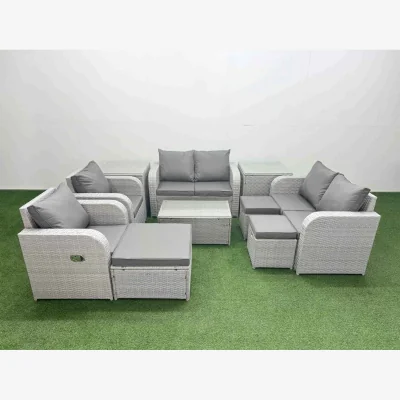 The Range Fimous 9-Seater Outdoor PE Rattan Reclining Sofa Set, Light Grey. - Light Grey