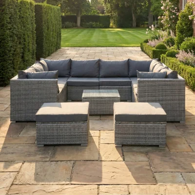 The Range Oliena 9 Piece Modular Rattan Small U-Shape Garden Furniture - Grey