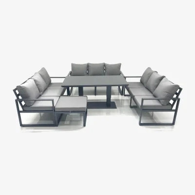 The Range Fimous 10 Seater Garden Sofa Set with Adjustable Rising Dining Table and Big Footstool, Dark Grey. - Dark Grey