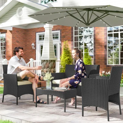 The Range Outsunny 4 Piece Rattan Garden Furniture Sofa Set with Cushions - Cream