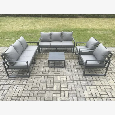 The Range Fimous 5-Piece Aluminium Outdoor Sofa Set with Square Coffee Table, Dark Grey, 8-Seater. - Dark grey powder coated with dark grey fabric