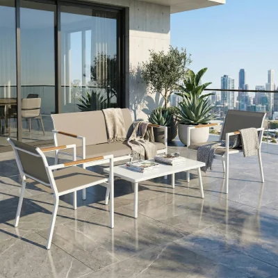 The Range Outsunny 4 Seater Garden Furniture Set with Breathable Mesh Seats - Khaki