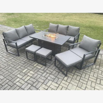 The Range Fimous 7-Piece Aluminium Garden Sofa Set with Fire Pit - Dark Grey