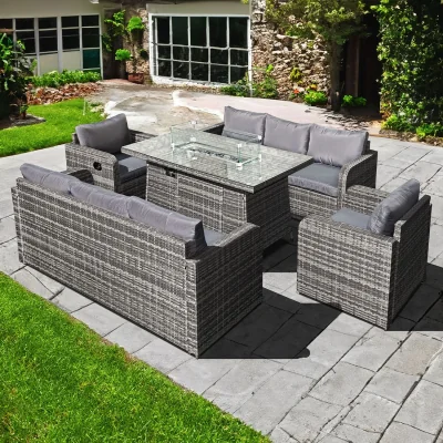 The Range Oseasons Amalfi Rattan 8 Seat Firepit Sofa Set in Mixed Grey - Mixed Grey