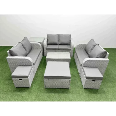 The Range Fimous 9-Seater PE Wicker Rattan Outdoor Sofa Set with Cushions Light Grey - Light grey PE rattan with dark grey fabric