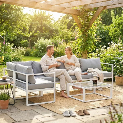 The Range Outsunny 5 Seater Aluminium Garden Sofa Set with Cushions - Light Grey