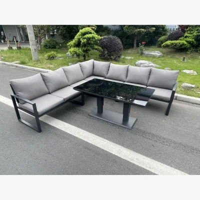The Range Fimous 7-Seater Aluminum Outdoor Corner Sofa Set with Adjustable Lifting Table. - Dark Grey