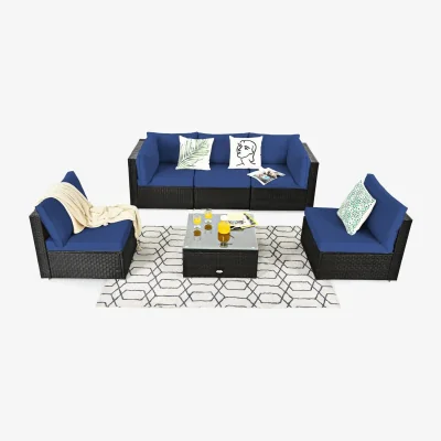 The Range 6 Piece Outdoor PE Rattan Sofa Set - Blue