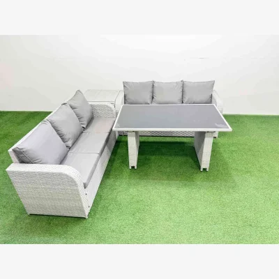 The Range Fimous 6-Seater Rattan Outdoor Dining and Sofa Set Light Grey - Light Grey