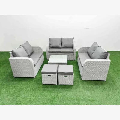The Range Fimous 8-Seater PE Wicker Rattan Garden Sofa Set with Square Coffee Table, Light Grey. - Light Grey