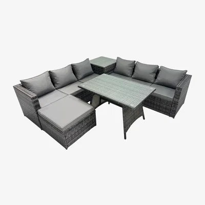 The Range Fimous 7-Seater Outdoor Rattan Corner Sofa Set Dark Grey - Dark Grey