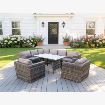 The Range Rattan Corner Sofa Set Garden Furniture Left Hand - Dark Grey Mixed