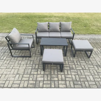 The Range Fimous Aluminium 5-Piece Outdoor Sofa Set with Armchair, 2 Footstools and Coffee Table Dark Grey - Dark Grey