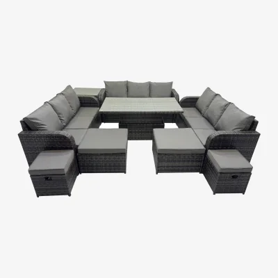 The Range Fimous 13-Seater PE Rattan Garden Sofa Set with Height-Adjustable Table. - Dark Grey Mixed