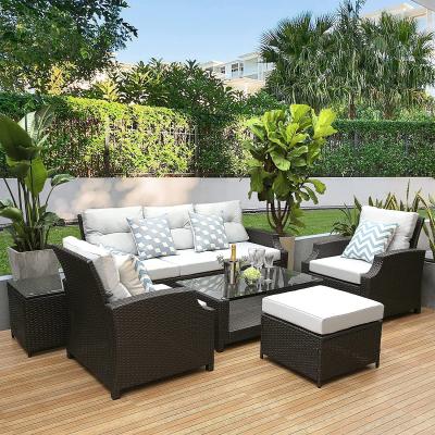 The Range 6 Seater Rattan Garden Patio Furniture Set  - Brown