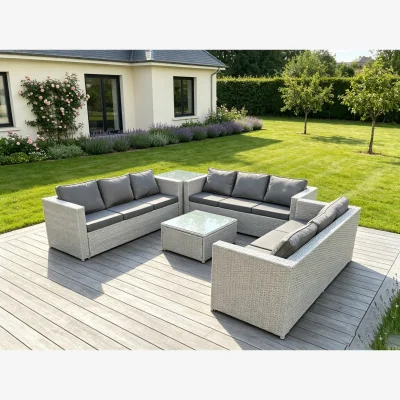 The Range Light Grey Lounge Outdoor PE Rattan Garden Furniture Set PE Wicker Sofa Set - Light Grey Mixed