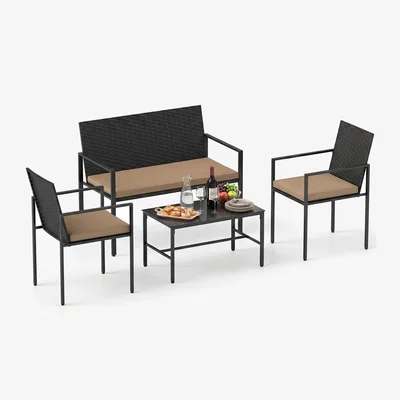 The Range 4 Piece Wicker Patio Furniture Set - Brown