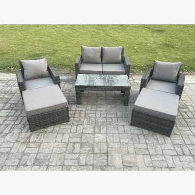 The Range Fimous 6-Seater High Back Rattan Garden Sofa Set with Rectangular Coffee Table Dark Grey Mixed - Dark Grey Mixed