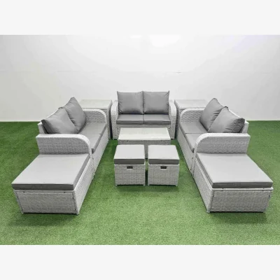 The Range Fimous 10-piece Outdoor Rattan Sofa Set with Coffee Table, Light Grey. - Light Grey