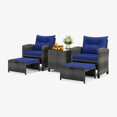 The Range 5 Piece Wicker Patio Furniture Set - Blue