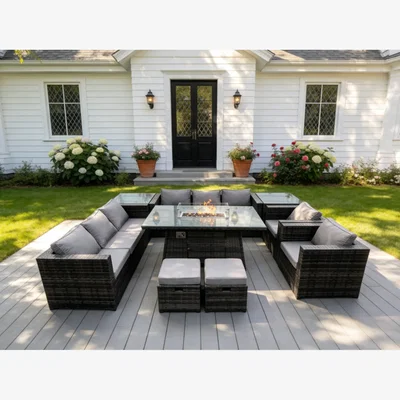 The Range 10 Seater Outdoor Lounge Rattan Sofa Set Chair and 2 Coffee Table - Dark Grey Mixed
