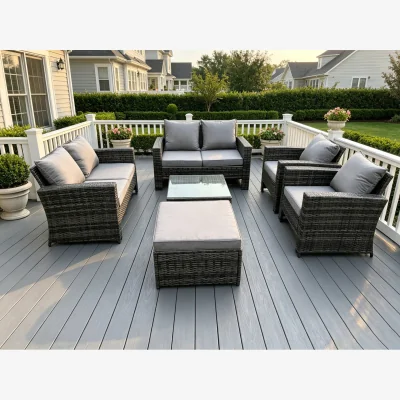 The Range 7 Seater High Back Rattan Sofa Set Garden Furniture 2 Seater Sofa - Dark Grey Mixed