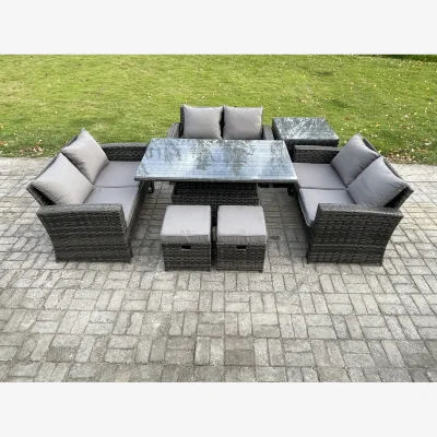 The Range Fimous 7-piece Outdoor Lounge Sofa Set PE Rattan with Rising Table and 2 Footstools Dark Grey Mixed - Dark Grey Mixed