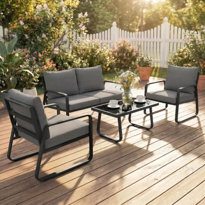 The Range Outsunny 4 Piece Garden Furniture Set, Outdoor Sofa Set, Black - Black
