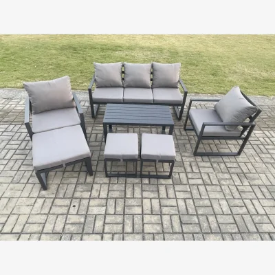 The Range Fimous Powder-coated Aluminium 7-piece Garden Sofa Set with Cushions, 8-seater, Dark Grey. - Dark Grey
