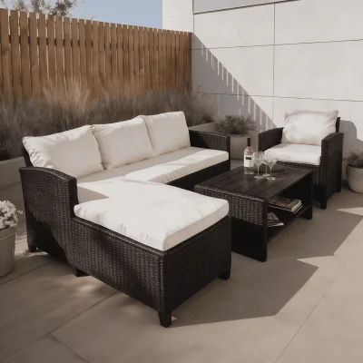 The Range Trapani Rattan 4 Piece Outdoor Furniture Lounge Set  - Black