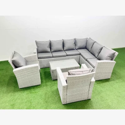 The Range Fimous 8-Seater PE Rattan Garden Sofa Set, Light Grey Mixed. - Light Grey Mixed