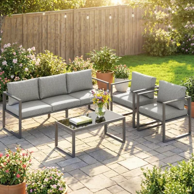 The Range Outsunny Patio Furniture Set Aluminium Frame Dark Grey - Dark Grey