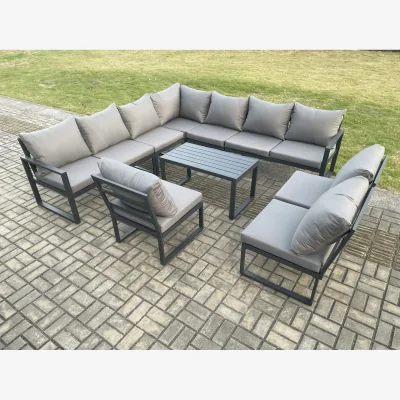 The Range Fimous Aluminium 10-Seater Outdoor Garden Lounge Corner Sofa Set Dark Grey - Dark Grey