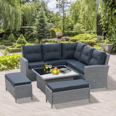 The Range 6 Piece Rattan Sofa Table Set - Grey Rattan