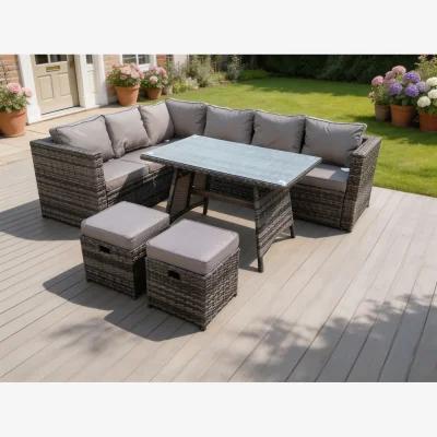 The Range Rattan Garden Outdoor Corner Sofa Set 8 Seater - Dark Grey Mixed