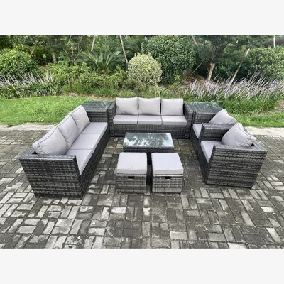 The Range Fimous Outdoor PE Rattan 10-Seat Lounge Sofa Set Dark Grey Mixed. - Dark Grey Mixed