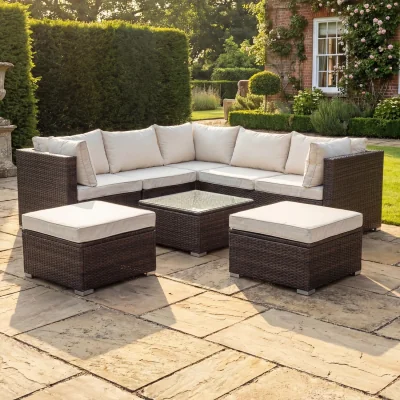 The Range Oliena 6 Piece Modular Rattan L-Shaped Corner Garden Furniture - Brown