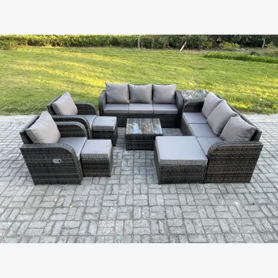 The Range Fimous 11-Seater High Back Rattan Garden Sofa Set Dark Grey Mixed - Dark Grey Mixed